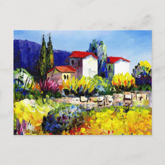 Huis met tuin kleurrijke olieverfschilderij reizen briefkaart