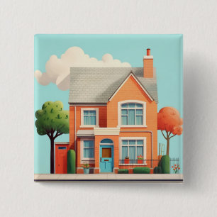 Huis, modern thuis vierkante button 5,1 cm