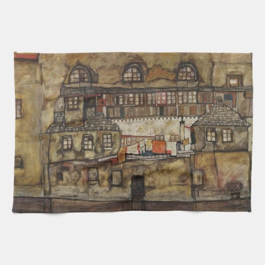 Huis Muur aan Rivier door Egon Schiele Theedoek (Horizontaal)