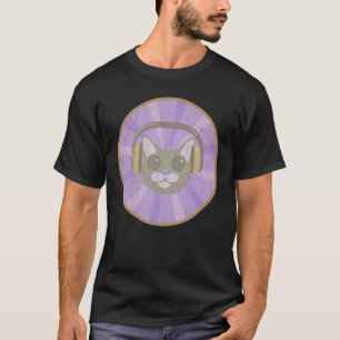 Huis Muziek Kat DJ Cat Hoofdtelefoon  Retro T-shirt