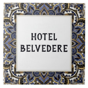 Huis- of Hotelnaam Plaquette Bord Fancy Blauw Goud Tegeltje