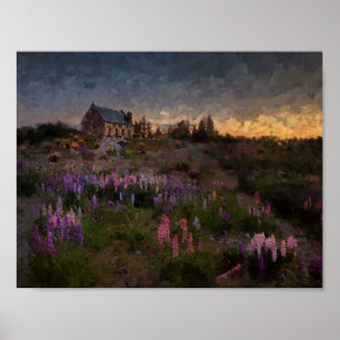 Huis onder lavendel poster