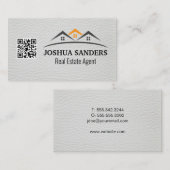 Huis onroerend goed daken | wit leer | QR-code Visitekaartje (Voorkant / Achterkant)