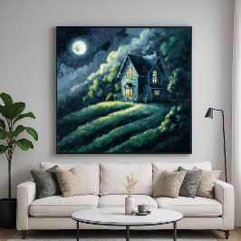 Huis op Monlit Hill - Impressionisme stijl Poster