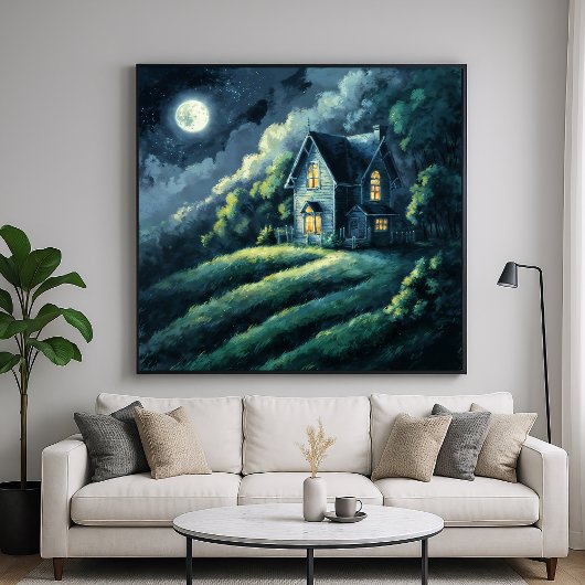 Huis op Monlit Hill - Impressionisme stijl Poster