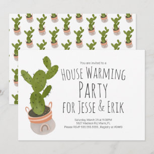 Huis Opwarmend Feest Cactus Plant Pot Hand Geteken Kaart