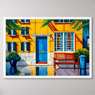 Huis schilderen uitzicht blauw deurdecoratieve pot poster