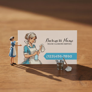 Huis Schoonmaak Cartoon Maid Housekeeping Service Visitekaartje