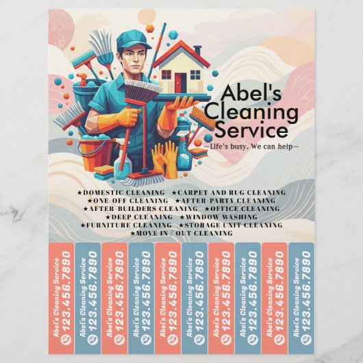 Huis schoonmaak Dienst Flyer Afscheur stroken (Voorkant)
