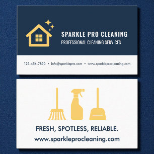 Huis schoonmaak diensten Logo Navy Blue & Gold Visitekaartje