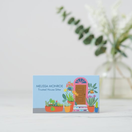 Huis Sitter Schattigee voordeur aangepaste QR-code Visitekaartje (Staand voorkant)