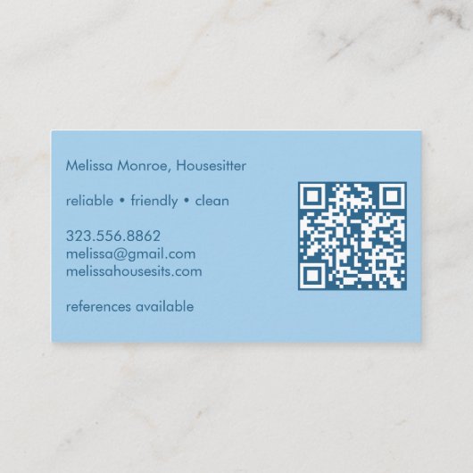 Huis Sitter Schattigee voordeur aangepaste QR-code Visitekaartje (Achterkant)