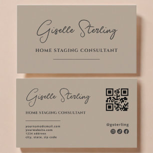 Huis Staging Neutraal Taupe Script QR Code Visitekaartje
