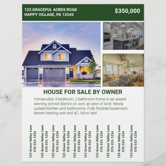 Huis Te Koop Door Eigenaar Flyer Afscheur stroken (Voorkant)