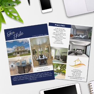 Huis te koop vastgoedlisting Navy Blue Foto Flyer