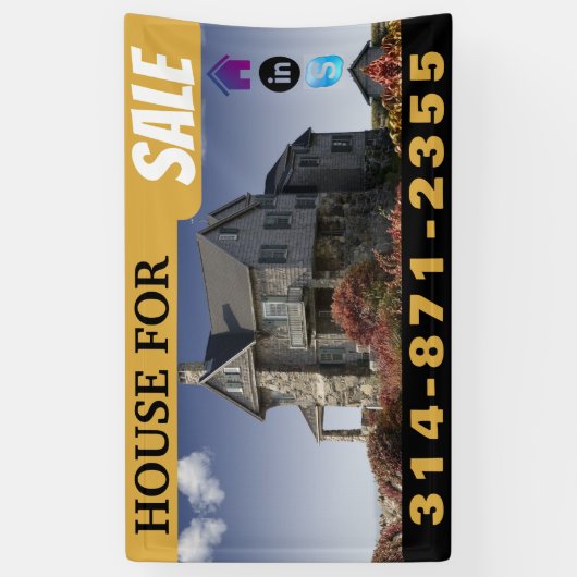 Huis te koop zwart goud spandoek (Verticaal)