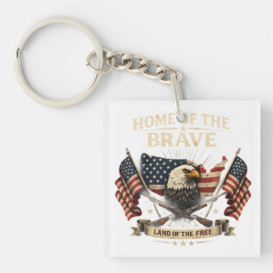 Huis van de dappere patriottische T-shirt USA Vlag Sleutelhanger