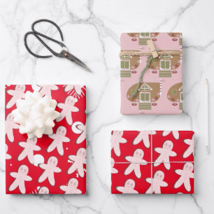 Huis van de Gebruinde Koek Man Kerstmis Sneeuwvlok Inpakpapier Vel