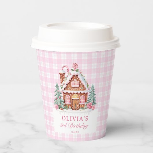 Huis van Gemberkoek Meisje Verjaardagsfeestje  Papieren Bekers (Voorkant)