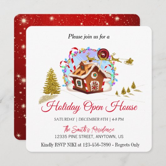 Huis van peperkoek en gouden kerstman vakantie feestdagenkaart (Voorkant / Achterkant)