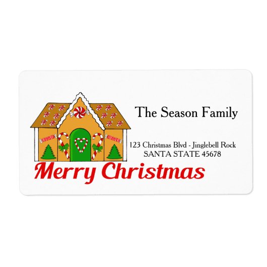 Huis van peperkoek Prettig kerstfeest  adreslabel Etiket (Voorkant)
