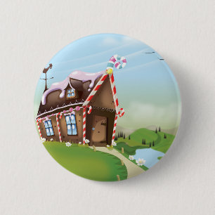 Huis van peperkoek ronde button 5,7 cm