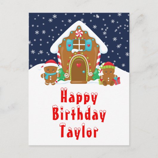 Huis van peperkoek Rood en Marine Blauw Gefelicite Briefkaart (Voorkant)