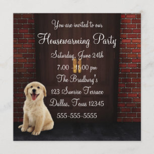 Huis Verwarmingsfeest met Honden Bakstenen Muur De Kaart