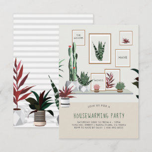 Huis Verwarmingsfeest Uitnodiging Potted Plants