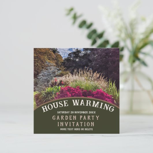 Huis Warming Kleurrijke Tuin Party Uitnodiging (Staand voorkant)