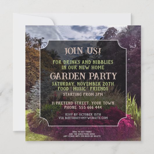 Huis Warming Kleurrijke Tuin Party Uitnodiging (Achterkant)