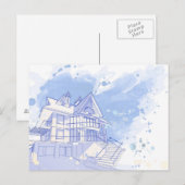 huis : waterverf trekken briefkaart (Voorkant / Achterkant)