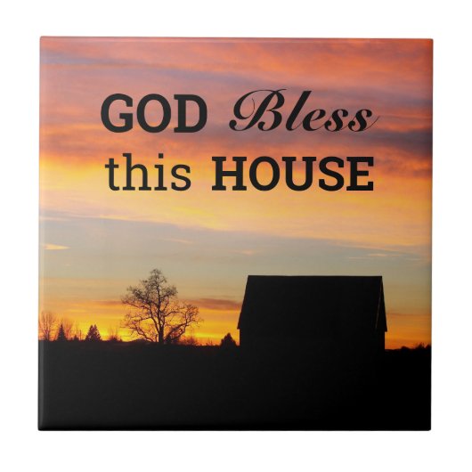 Huis Zegen Zonsondergang Silhouet Tegeltje (Voorkant)