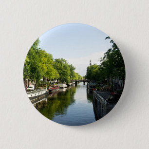 Huisboten op de Prinsengracht Amsterdam Ronde Button 5,7 Cm