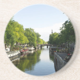 Huisboten op Prinsengracht Amsterdam Foto Zandsteen Onderzetter