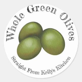 Huisconserveringsbedrijf hele groene olijf voedsel ronde sticker