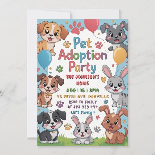 Huisdier Adoptie Party Uitnodiging - Leuk Dierenth (Voorkant)