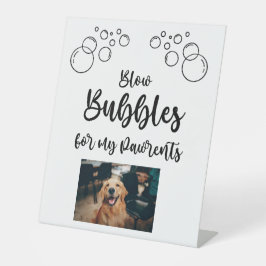 Huisdier Bubbelblaas Bruiloft Dag Afscheid Reclamebord Met Voetstuk