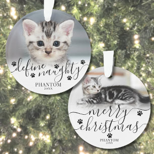 Huisdier Definieer Stoute Kat Foto Kerstmis Ornament