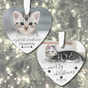 Huisdier Eerste Kerstscript Kat Foto Hart Ornament