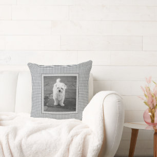 Huisdier FOTO Gingham NAAM Hond Decor Zwart Wit Kussen