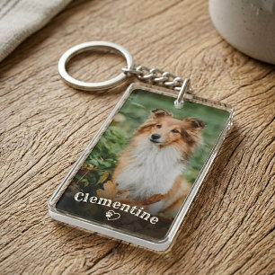 Huisdier Foto Hond Liefhebber Pootafdruk Hart Rust Sleutelhanger