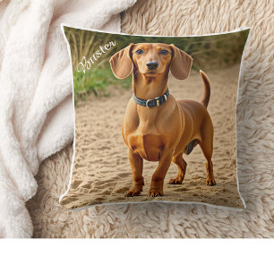 Huisdier Foto & Naam Dachshund Personaliseer Kussen