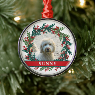 Huisdier Gepersonaliseerde Foto Kerst Krans Metalen Ornament