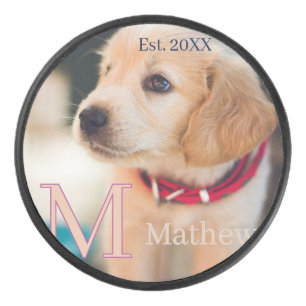 huisdier hond foto ets jaar naam monogram kat oude hockey puck