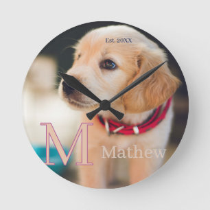 huisdier hond foto ets jaar naam monogram kat oude ronde klok