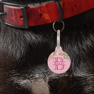 Huisdier Hond Kat Monogram Merk Roze Bloem Meisje Huisdierpenning