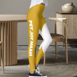 Huisdier Kat Moeder Naam Mosterd Goud Wit Aangepas Leggings