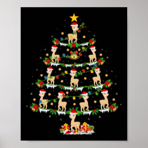 Huisdier Kerstmis Lights Santa Alpaca kerstboom Poster