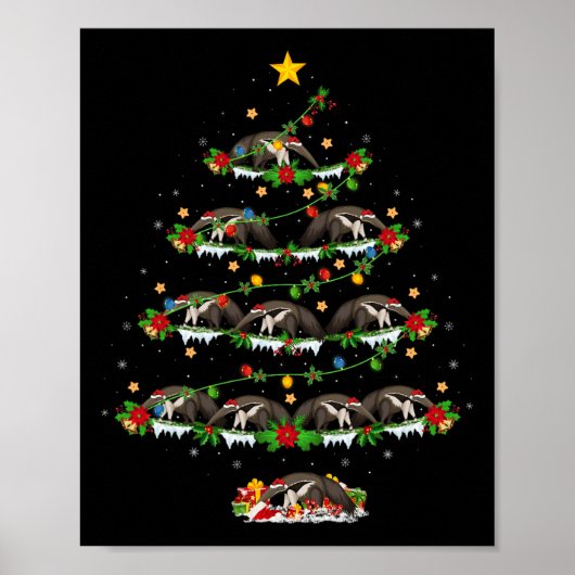 Huisdier Kerstverlichting Santa Anteater Kerstboom Poster (Voorkant)